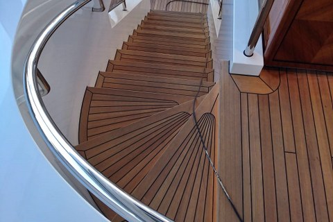 Teak wooden staircase for mega yacht by Duca Solutions