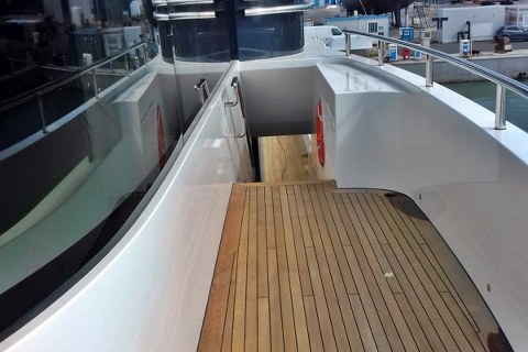 Teak on corridor on a super yacht by Duca Solutions