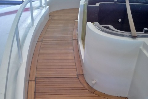 Gluing teak deck on a super yacht Duca Solutions