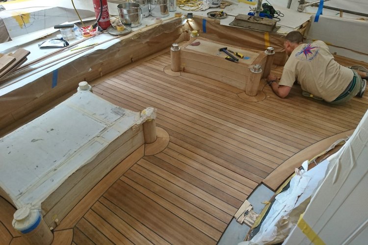 Teak deck replacing on a motor yacht by Duca Solutions