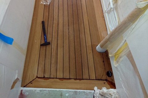 Teak installation on a super yacht by Duca Solutions