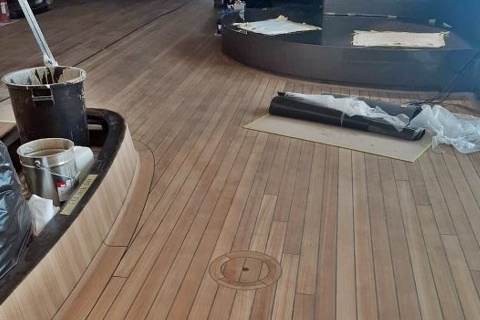 Exterior teak flooring on super yacht by Duca Solutions