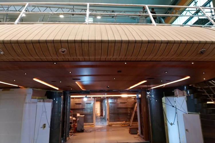 Teak cladding marine carpentry on a super yacht by Duca Solutions