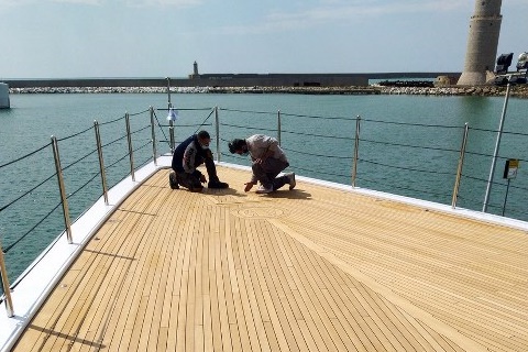 Marine boat flooring on a motor yacht by Duca Solutions