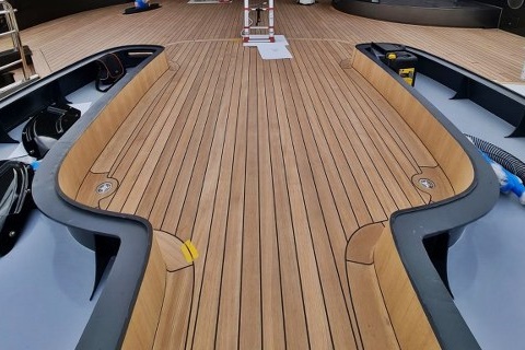 Exterior teak flooring on super yacht by Duca Solutions