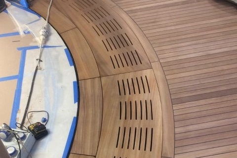 Gluing teak decking on super yacht by Duca Solutions