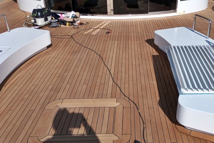 Teak deck panels mega yacht by Duca Solutions