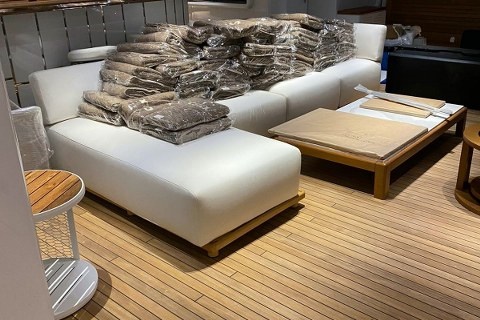 Teak deck covering on yacht by Duca Solutions