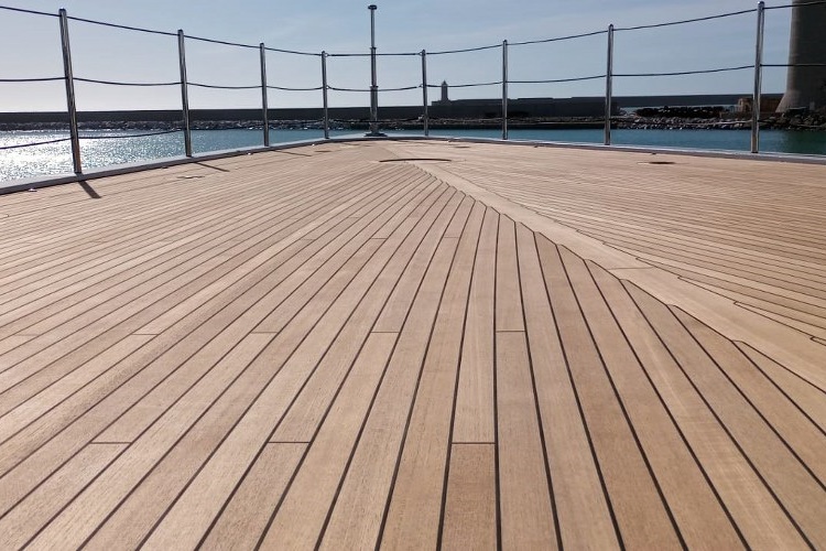Teak deck on a motor yacht by Duca Solutions