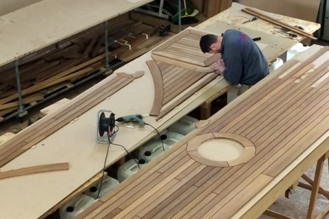 CNC prefabricated teak deck panels for a super yacht