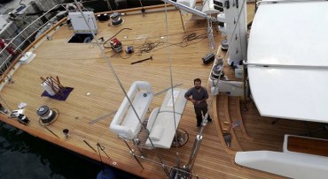 Teak decks on sailing yacht